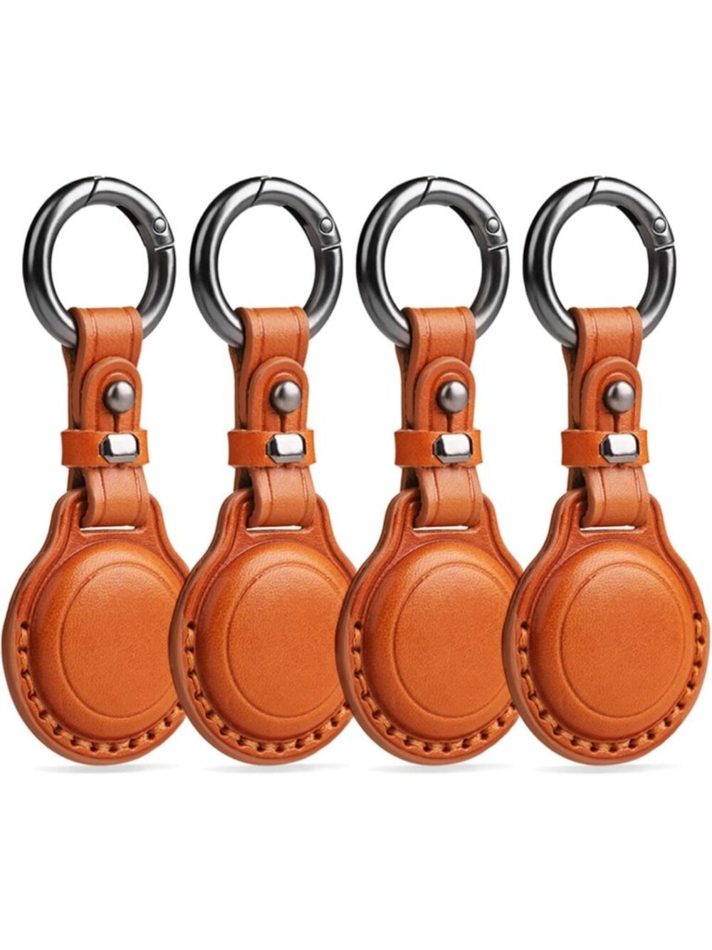 Stylish Genuine Leather Keychain Holder for Apple AirTag - Brown (Set of 4)
